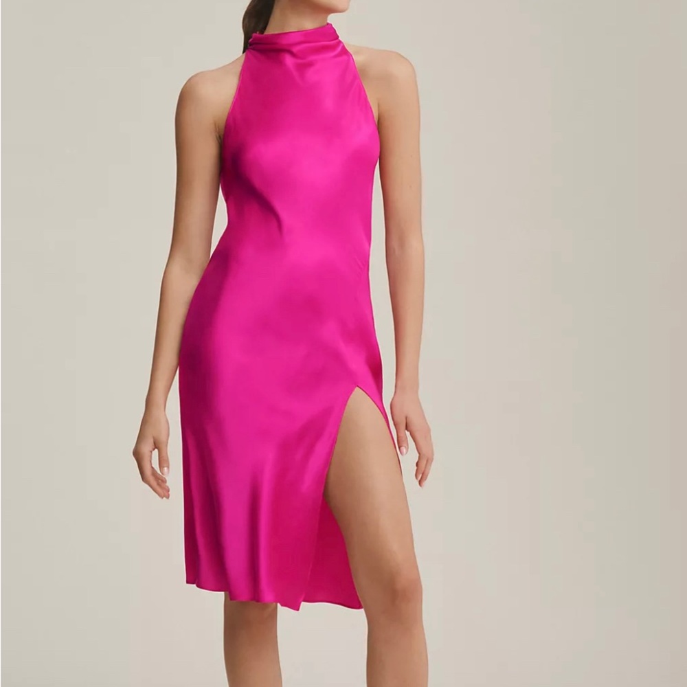 Hot pink, halter midi dress. Tags are still on, never worn!